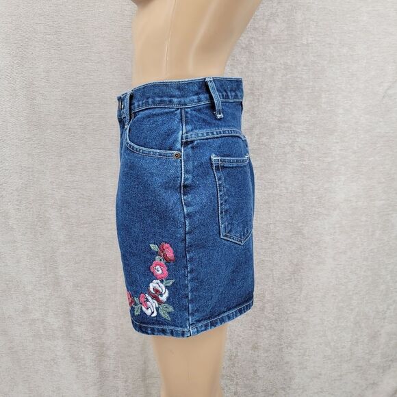 North Crest 90s Vintage Pink Floral Embroidered Denim Women's Blue Jean Shorts - Picture 5 of 15